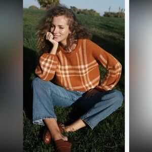 Z Supply Solange Plaid Sweater Whiskey
 Size Large